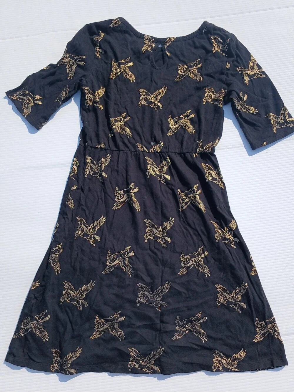 Old Navy Gold Pegasus Print Back Dress girls size 14 XL Horses with Wings Animal